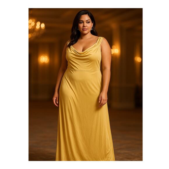 New Lauren Ralph Lauren Gold Yellow Cowl Neck Gown Dress 14 Formal Evening - Picture 1 of 16